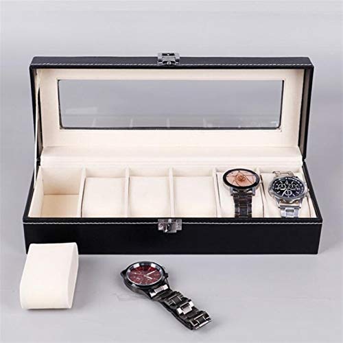 Boîte de montre en cuir PU à 2 et 6 grilles noire XJBTBA