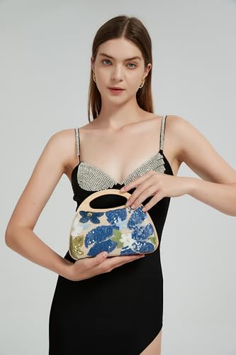 Image of UMREN Straw Clutch Handbags Women Beach Crossbody Hand-woven Summer Purse Wallet Top handle Evening Bag for Wedding Party