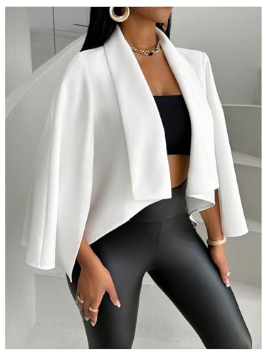OYOANGLE Women's Cape Long Sleeve Cropped Blazer Jacket Open Front Solid Elegant Trendy Cardigan Coats3
