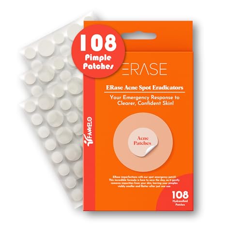 Erase Pimple Patches for Face - Fast-Acting Acne Patches with Hydrocolloid Patch Technology, 108 Patches: Parches Para Acne Invisible Design, Secure Adhesion for Proactive Acne Treatment for Face