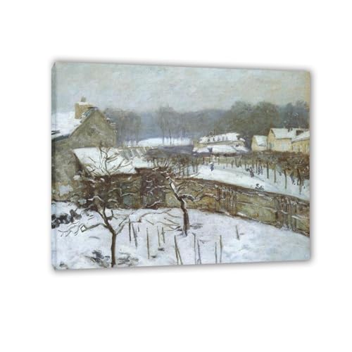 Impression sur Toile Effet de la neige par Alfied Srsley - Reproduction Peinture Huile 40x50cm Encadré