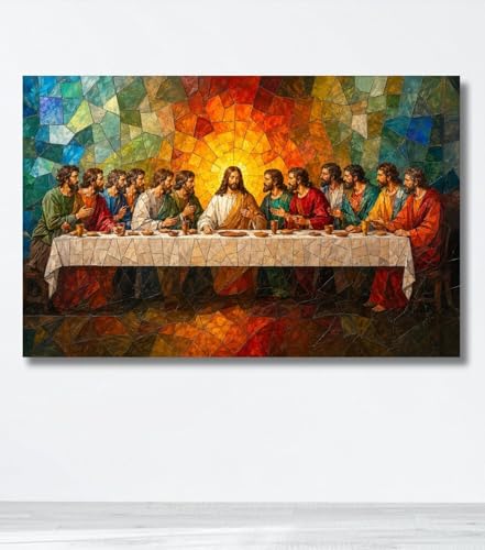 Image of Jesus Christ The Last Supper Painting with Frame Big Size | Christian Last Supper Canvas Wall Art Painting For Living Room, Drawing Room, Hallway, Home and Office Decor (26x18 Inch, Framed - SMALL)