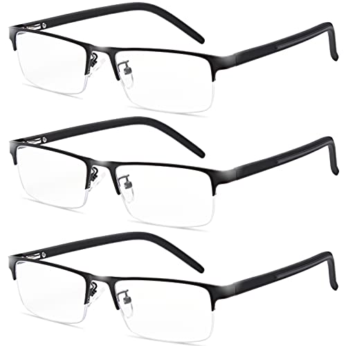 Anourney 3-Pack Reading Glasses For Men, Lightweight Metal Half Frame Blue Light Blocking Computer Readers, Filter Uv Ray/Computer Glare With Spring Hinge Eyeglasses(3Pcs Black,+1.25) #TOP6