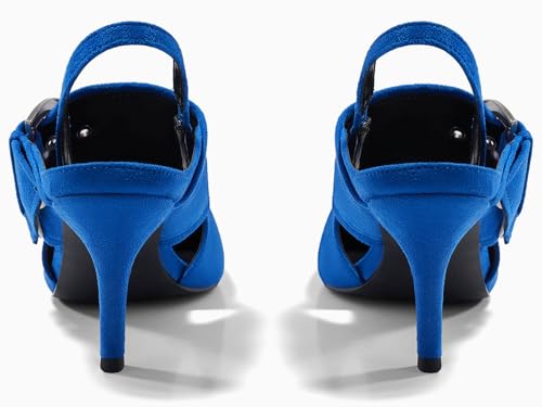 Image of Coutgo Womens Slingback Pumps Closed Pointed Toe High Heels Belt Buckle Strap Dressy Work Shoes