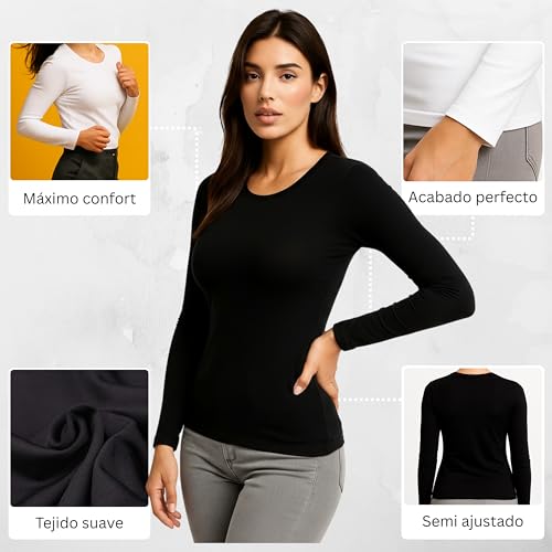 Valko Camiseta Termica Mujer Manga Larga – Camiseta Interior Suave y Elástica con Interior Afelpado – Ropa Termica Mujer Invierno (Vison, S)