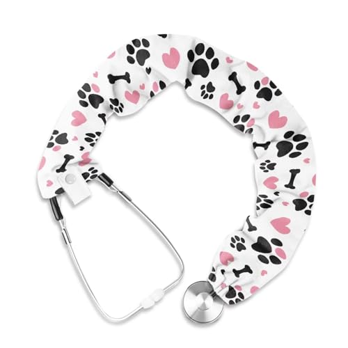Rnyleeg Dog Paw Prints Stethoscope Cover Sleeve White Stethoscope Covers for Nurses Fit to All Types of Stethoscopes