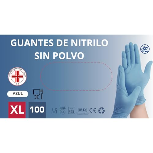 S&S Medical 100 guantes de nitrilo desechables resistentes sin polvo dispositivo médico hipoalergénicos sin látex | Médicos chef, esteticistas, tatuadores, uso alimentario | Varios tamaños (Azul, XL)