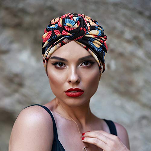 DRESHOW 5 Pack Knotted Headwraps for Women African Turban Pre-Knotted Beanie Headwraps Hair Covers