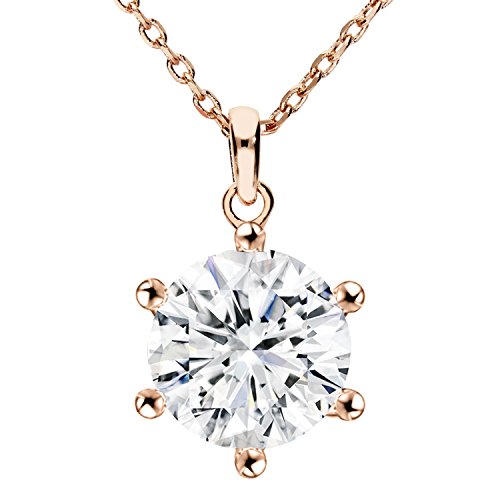Mya Art - Cadena para mujer con colgante solitario de piedra blanca con cristal Swarovski, de acero inoxidable, en oro rosa, oro blanco, 45 cm, Myargket-25