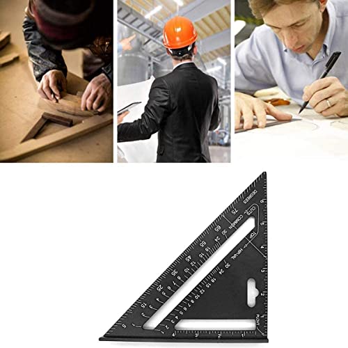 Elvyagod Triangle Ruler, Black Square Protractor, High Precision Aluminum Alloy Triangle Ruler, Layout Measuring Tool for Engineer Carpenter Home Builders, 7 Inch (Metric and Imperial)