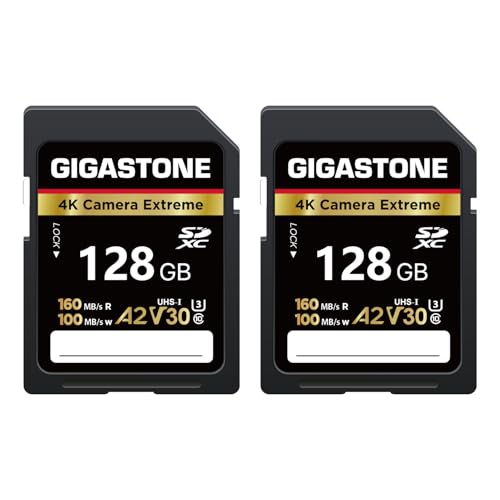Image of [5-Yrs Free Data Recovery] GIGASTONE 128GB SD Card 2-Pack, 4K Camera Extreme, UHS-I A2 V30 U3 C10 SDXC Memory Card High Speed, Speed up to 170MB /s, Compatible with Pentax Kodak Olympus Digital Camera
