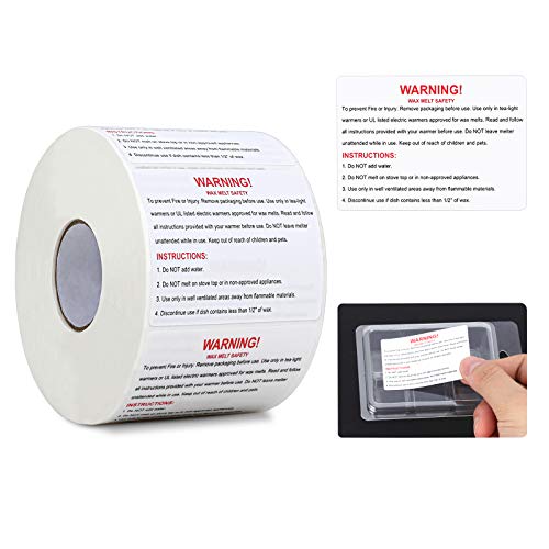 500 Pieces Wax Melt Warning Labels Candle Warning Stickers Candle Warning Labels for Wax Melt Molds Clamshells Soy Wax Square, 2.4 x 1.6 Inches