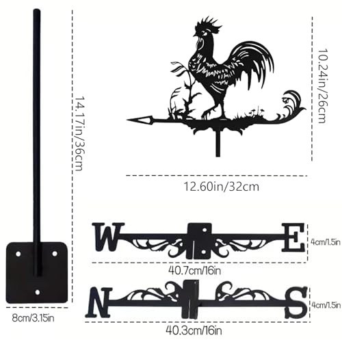 Girouette en fer forgé coq avec support de toit durable - 7