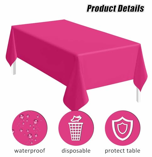 Image of SietDESEO 6 Pack Hot Pink Plastic Tablecloth Rectangle 54 x 108 Premium Disposable Table Cloth Plastic Table Cover for Wedding Baby Shower Party Supplies
