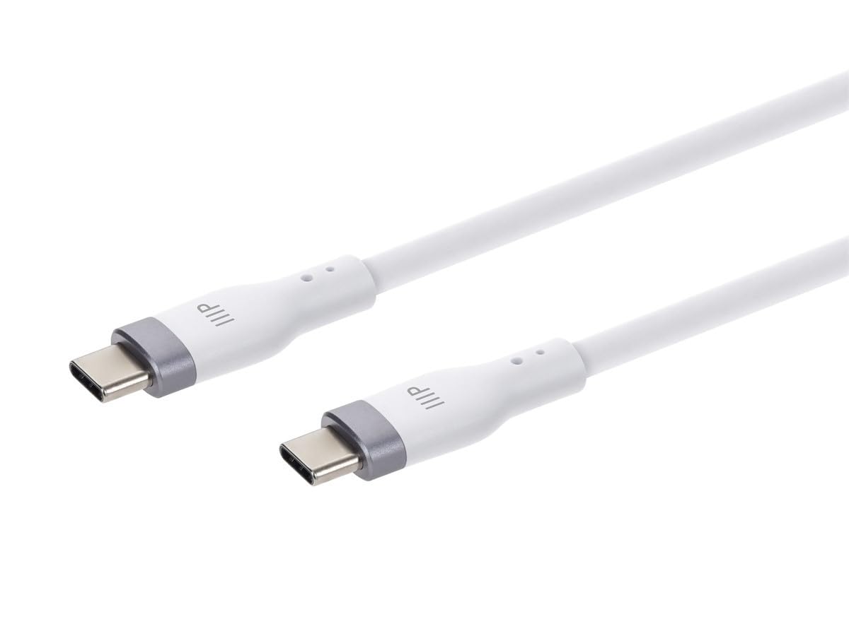 Monoprice Cavo di ricarica in silicone da USB-C a USB-C, USB 2.0, 240 W, ultra flessibile, 3 m, bianco, confezione da 2