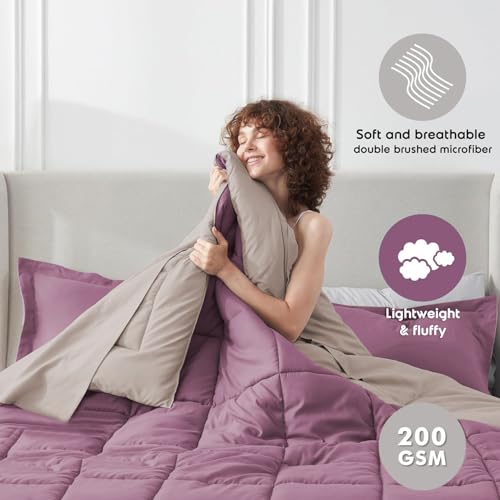 Image of FURBO Microfiber Reversible AC Comforter Set for Double Bed | 200 GSM Lightweight All Season Quilt, Soft Warm Blanket with 2 Pillow Covers | King Size (90 x 100 Inches, Plum & Vanilla)