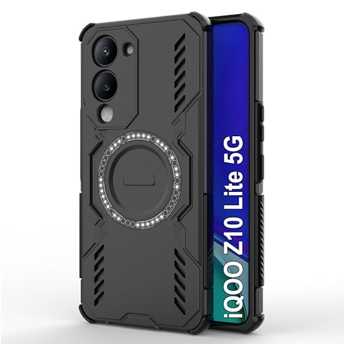 Image of Zapcase Back Case Cover for iQOO Z10 Lite 5G | MagSafe Case with Built-in Metal Ring | Supports MagSafe Charger, Wallet & Car Mount | Shockproof Hybrid PC + TPU | Black