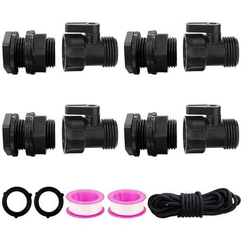 4 Pack Rain Barrel Spigot kit 3/4 Plastic Garden Hose Shut Off Valve Kit With 3/4 GHT Bulkhead Fitting for Rain Barrels Aquariums Water Tanks Tubs Pools Spigot