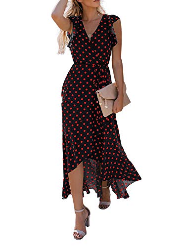GRECERELLE Women's Summer Floral Print Cross V Neck Dress Bohemian Flowy Long Maxi Dresses PD-Red Black-X-Large - Image 4
