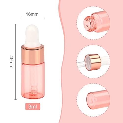 Wresty 15 Pcs Pink Glass Dropper Bottle Essential Oil Dropper Bottles Mini Glass Vials Cosmetic Liquid Container Perfume Aromatherapy Sample Bottles With Glass Eye Dropper (3ml (3/4 Dram)) - Image 3