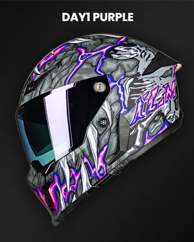 Image of ILM Motorcycle Helmets for Adult Men Women Full Face DOT ECE Powersports Dual Visor Street Racing Helmet with Pinlock Cascos para Motos Model MF509 (Day1 Purple, S)