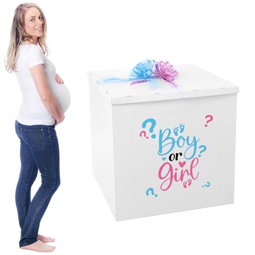 AmazingSpark 28in Jumbo Gender Reveal Gift Box Kit with Oversized Box Giant Pull Bows Boy or Girl Stickers for Gender Reveal Baby Shower Birthday Party Decor