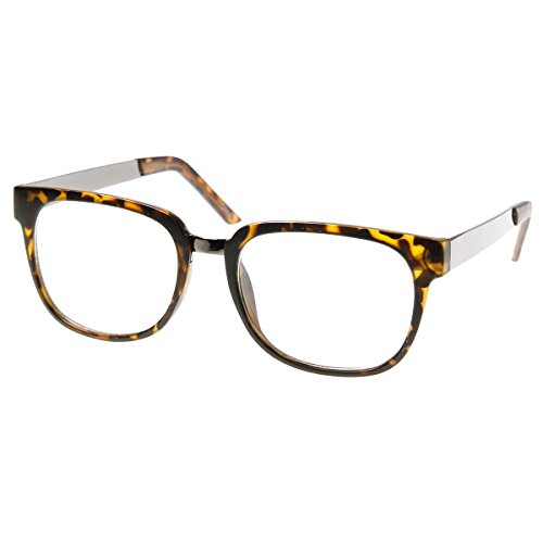 zeroUV Designer Inspired Clear Lens Horn Rimmed Style Glasses with Metal Arms
