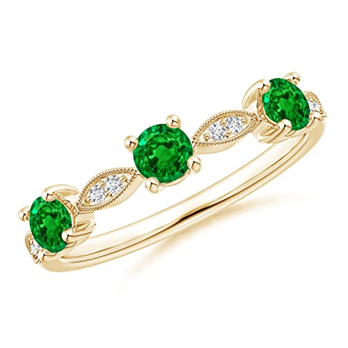 Angara Lab Grown Emerald & Diamond Marquise and Dot Ring in 14K Solid Gold | Birthday, Engagement, Anniversary, Wedding Jewelry Gift for Women