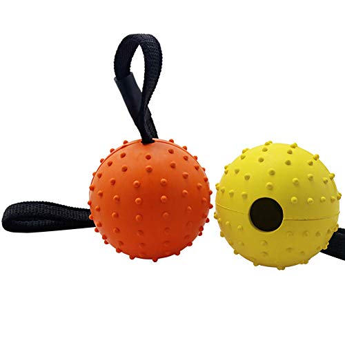 Vivifying Hundeball auf einem Seil, 2 Stück Interaktiver Naturkautschuk Ball Hund zum Apportieren, Fangen, Werfen und Ziehen des Krieges(Orange + Gelb)