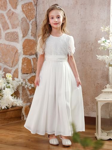 ABAO Sister Girls Vintage Chiffon Ruffle Sleeve A-Line Wedding Party Maxi Junior Bridesmaid Flower Girl Dress for Kids3