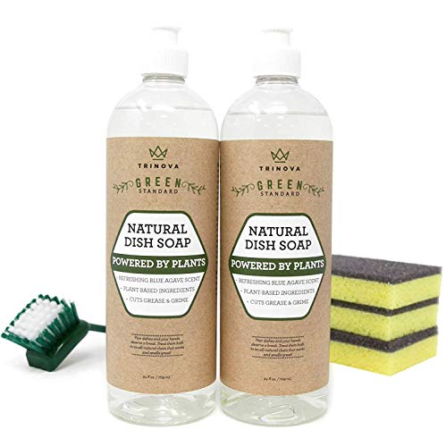 Natural Dish Soap Organic Formula - Comes with Sponge & Scrub Brush