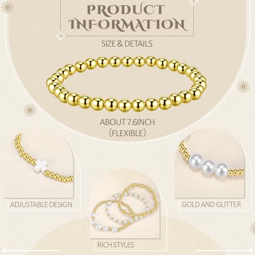 21 Pcs Elastic Gold Bead Ball Bracelet Stack Sets for Women Friendship Jewelry Gifts Ccb Material Fashionable Elegant Advanced Style2