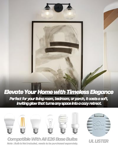 Image of Vintage 2-Lights Clear Ribbed Glass Wall Sconce Lighting