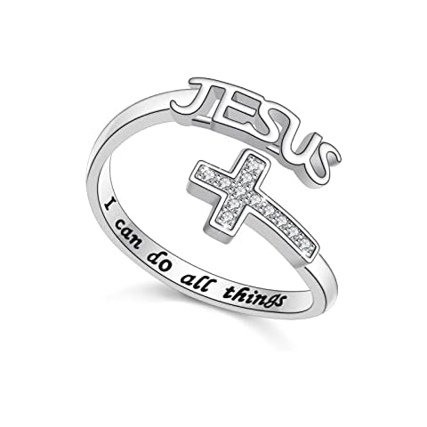 Engraved Sterling Silver Jesus Cross Ring Cover