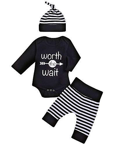 Image of Newborn 4pcs Set Outfit Striped Hoodie with Romper Jumpsuit+ Striped Long Pants and Hat