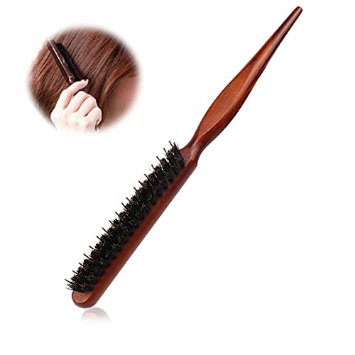 Brosse à cheveux en poils de sanglier,Professionnelle Brosse Cheveux,Peignes Brosse à Cheveux,Manche Bois,pour la maison et le salon(Marron)