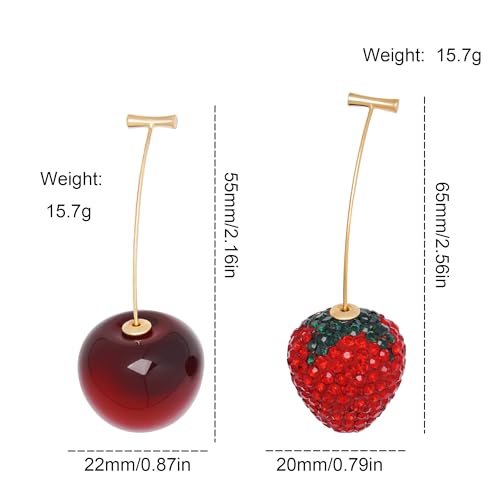 2 Pairs Cherry Strawberry Drop Earrings, Cute Red Strawberry Cherry Dangle Earring Charms Jewelry Earrings for Women3
