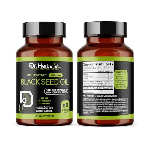 Image of Dr. HERBALIST Black Seed Oil Capsules 1600mg - Cold Pressed Nigella Sativa Softgels with Thymoquinone | Supports Overall Wellness & Immune Vitality* | Halal, Non-GMO | 60ct