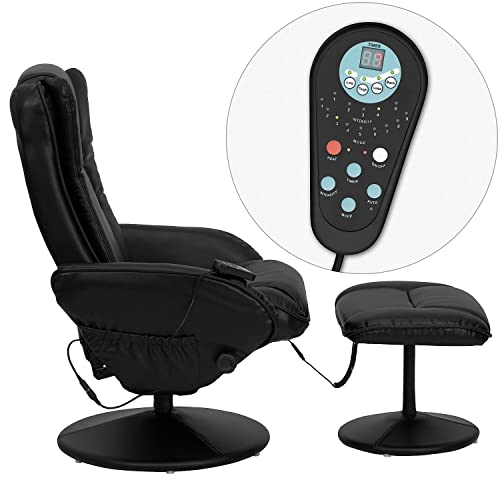 Flash Furniture Massaging Multi-Position Plush Recliner With Side Pocket And Ottoman In Black Leathersoft #TOP5