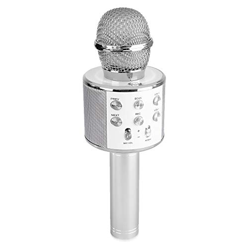 MAX KM01 Wireless Karaoke Microphone with Bluetooth & MP3 Player – Silver | Portable Speaker Mic for Kids & Adults | Built-in Speaker, Echo Control, Record Function | Ideal for Parties & Sing-Alongs