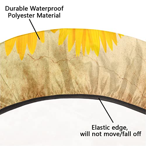 Sunflower Round Fitted Tablecloth Yellow Flower Circle Table Cover With Elastic Edge Waterproof Wipeable Polyester Small Table Cloths For Outdoor Picnic Party Patio Dining Fit For 36"-42" Table #TOP4