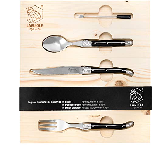 Laguiole Style de Vie Tapas Premium Line - Cubertería (16 piezas), color negro