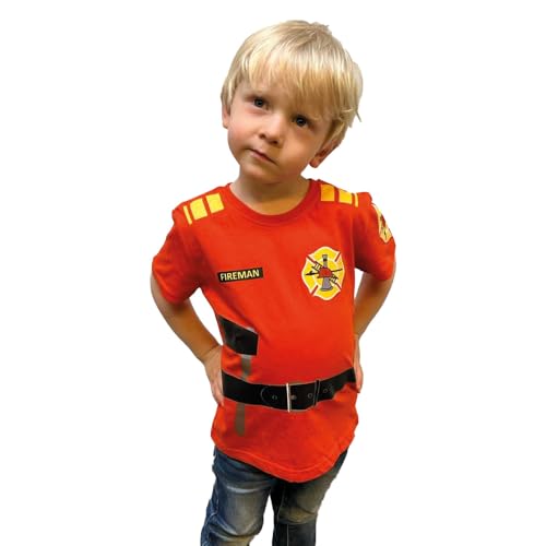 Camiseta Disfraz de Bomberos para Niños – Camiseta de la Brigada de Bomberos para Niños y Niñas, Estampado de Uniforme, Algodón, Manga Corta