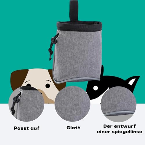 CJAPGJW Leckerlibeutel für Hunde, leckerlitasche für Hunde,Hundetraining futterbeutel hundetraining Multifunktionale Futtertasche mit Kotbeutelspender Verstellbarer Gürtel(Grau)
