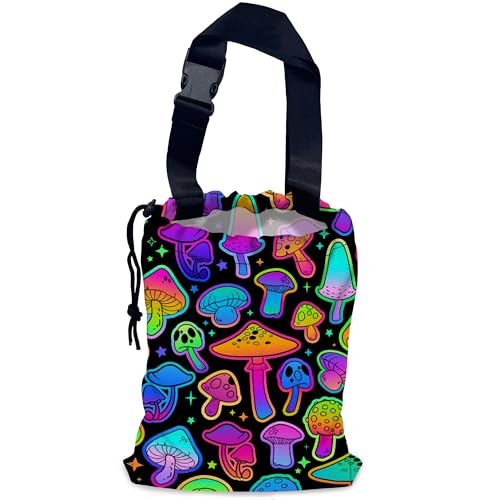 Image of Bright Mushrooms Car Garbage Bag,Colorful Mushroom Waterproof Small Car Trash Bag Hanging Back of Seat,Drawstring Hanging Car Trash Bag with Adjustable Buckle for Car Accessories