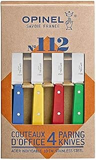 Opinel SAS 1233 Kitchen Set of 4 112 Assorted Classic Colours Paring Knives Blue Yellow Red Green Blade 10 cm'