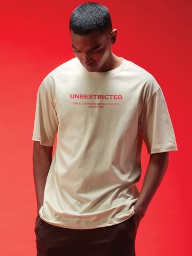 Image of Veirdo Cotton Drop Shoulder Round Neck Oversized Baggy Fit Front & Back Graphic Printed Half Sleeve T-Shirt Men (Available in from S to 2XL)