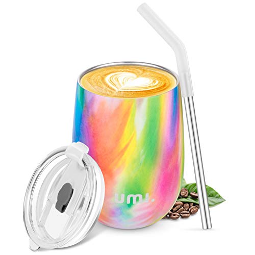 Umi. by Amazon - Termo Taza Cafe para Llevar 360ml, Botella Agua Acero Inoxidable, Botella Térmica sin BPA, Vaso Termico de Viaje, Copa de Vino o Café con Tapa y Pajilla, Wine Tumbler, Flamenco
