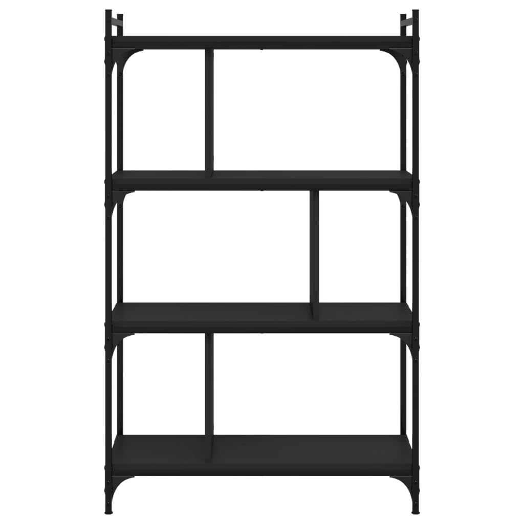 Bücherregal 4 Böden Schwarz Holzwerkstoff und Metall mit verstellbaren Beinen 76x32x123 cm freistehend für Wohnzimmer, Büro und Kinderzimmer als platzsparendes Regalsystem mit viel Stauraum