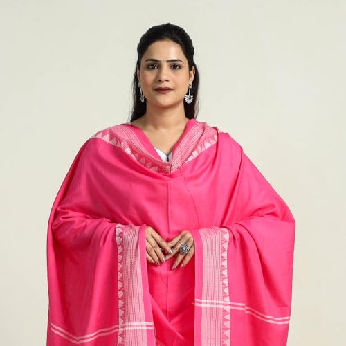 Image of Cotton Dupatta with weaving and Ikat woven border from the Weavers Stole for Girls & Women